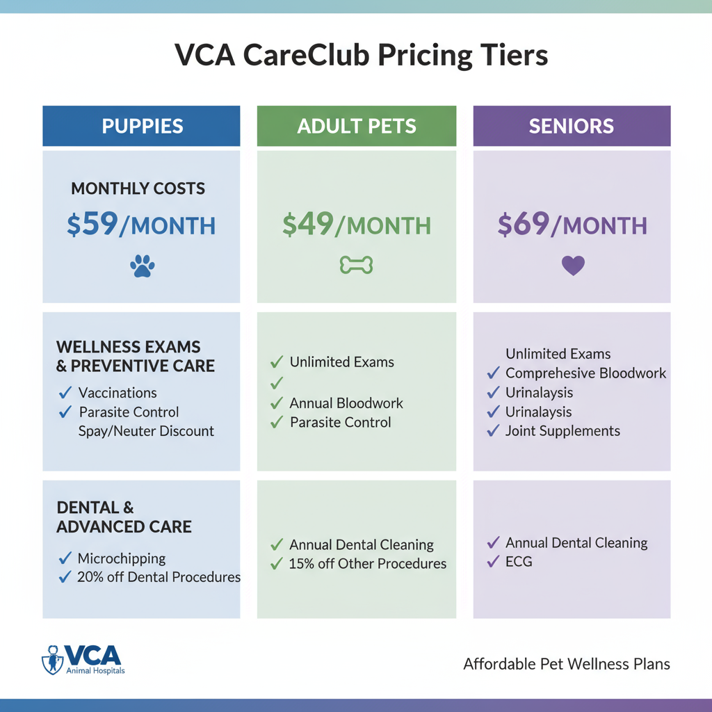 VCA CareClub Wellness Plan Pricing by Pet Age and Type