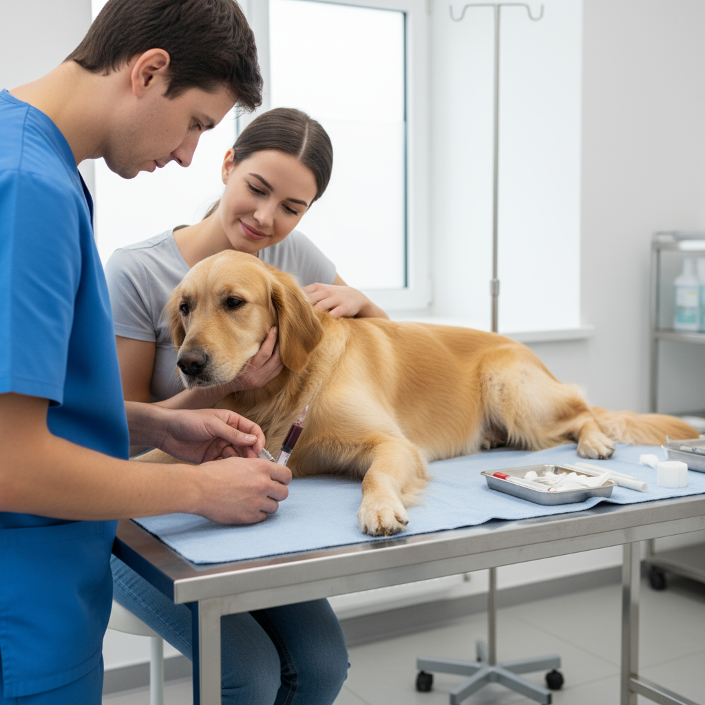 Blood work collection during routine pet health checkup