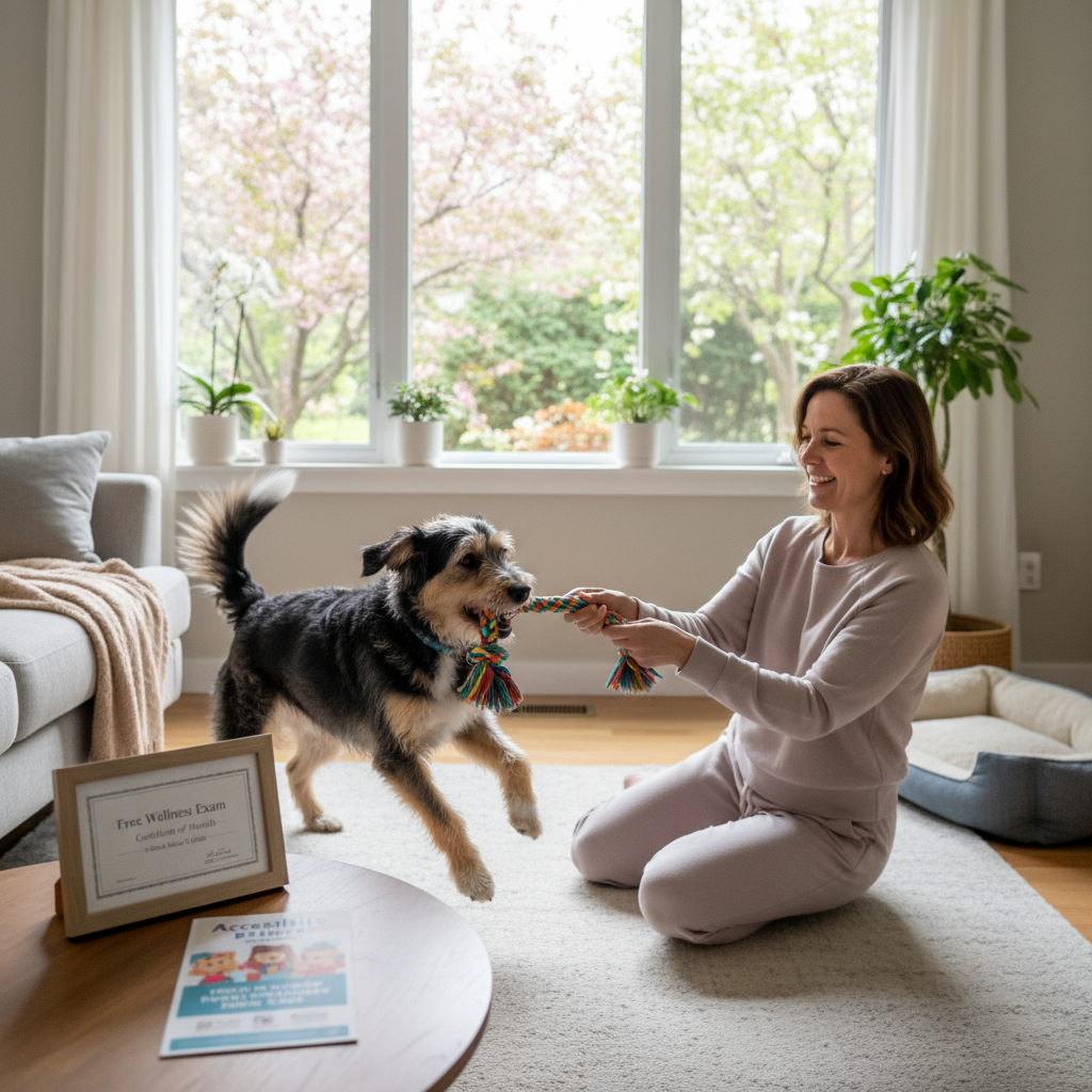 Pet owners waiting for free wellness exam for dogs at nonprofit community clinic